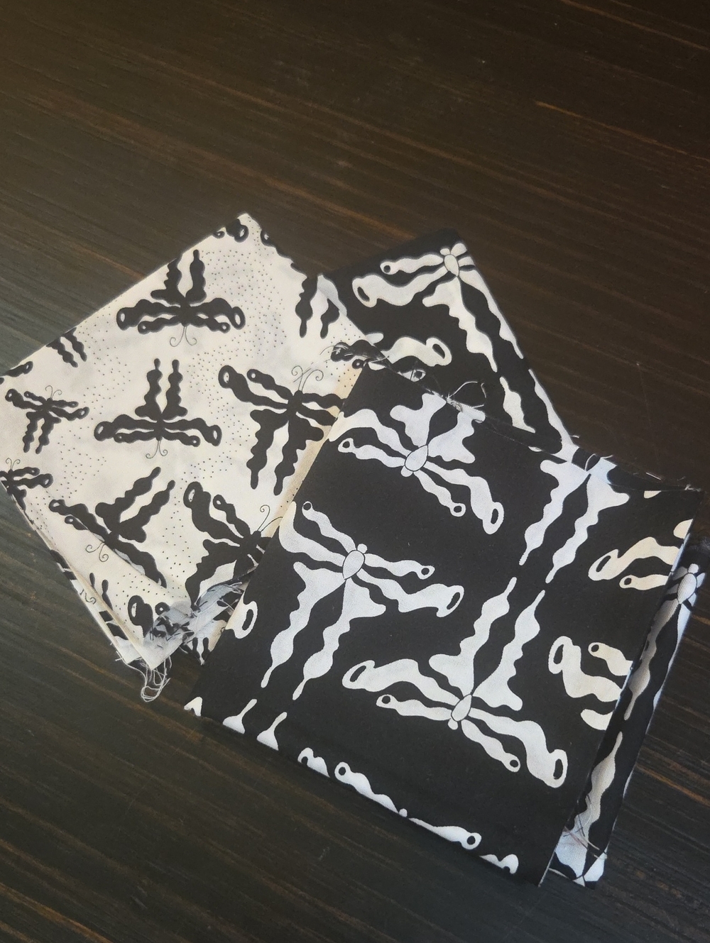 Black & White Dragonfly Print Fabric 3 Pcs